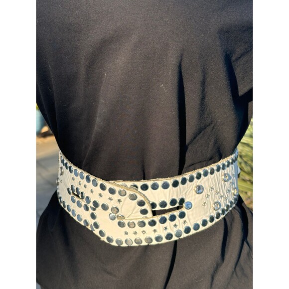 Sheila Kaufman, White, Leather, Crystal and Stud embellished Wide Belt, 1980s main image 7